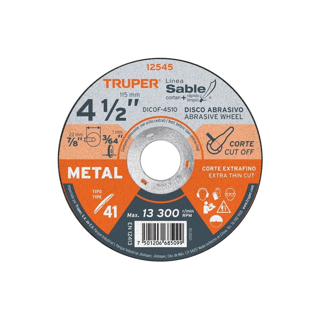 Disco corte metal 4 1/2"x1mm - TRUPER