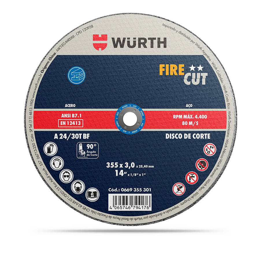 Disco corte metal FIRE CUT 7" x2,5mm - WURTH
