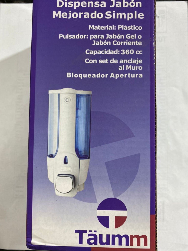 dispensador de jabon liquido 360cc plastico blanco TAUMM