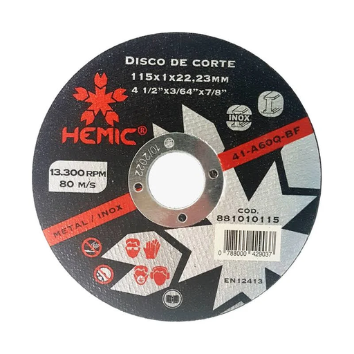 [DIDE2983] Disco de corte metal 115x1.0x22.23 - HEMIC